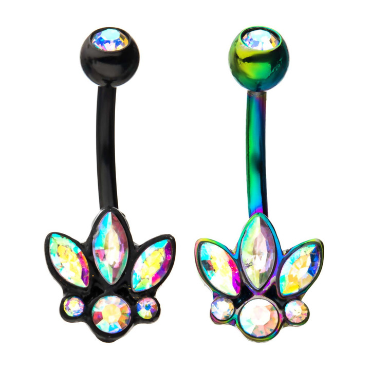AB Sparkle Flower Steel Belly Ring AB Sparkle Flower Steel Belly Ring