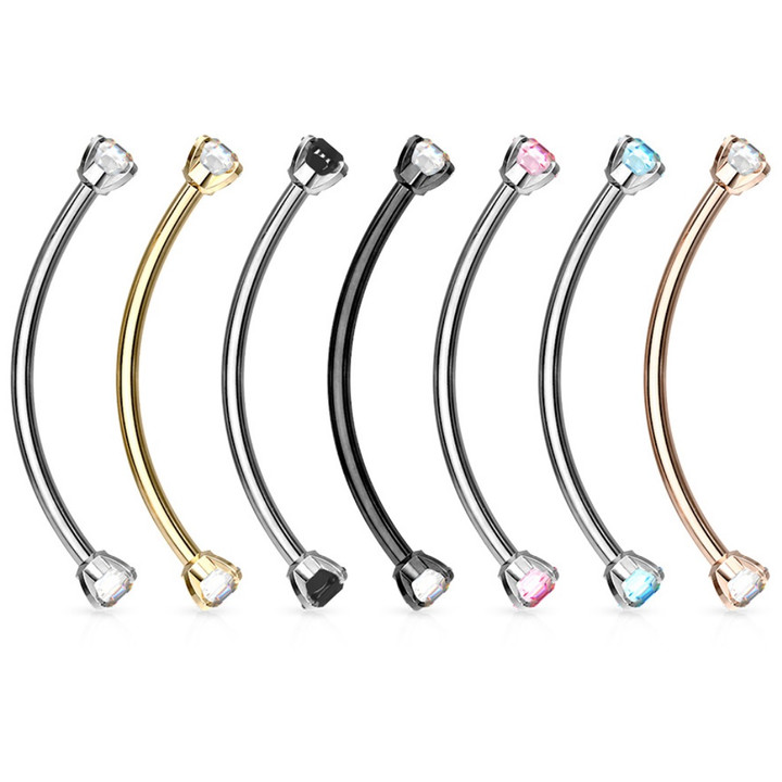 PAIR - 16G Prong CZ End Curved Barbells (14mm)