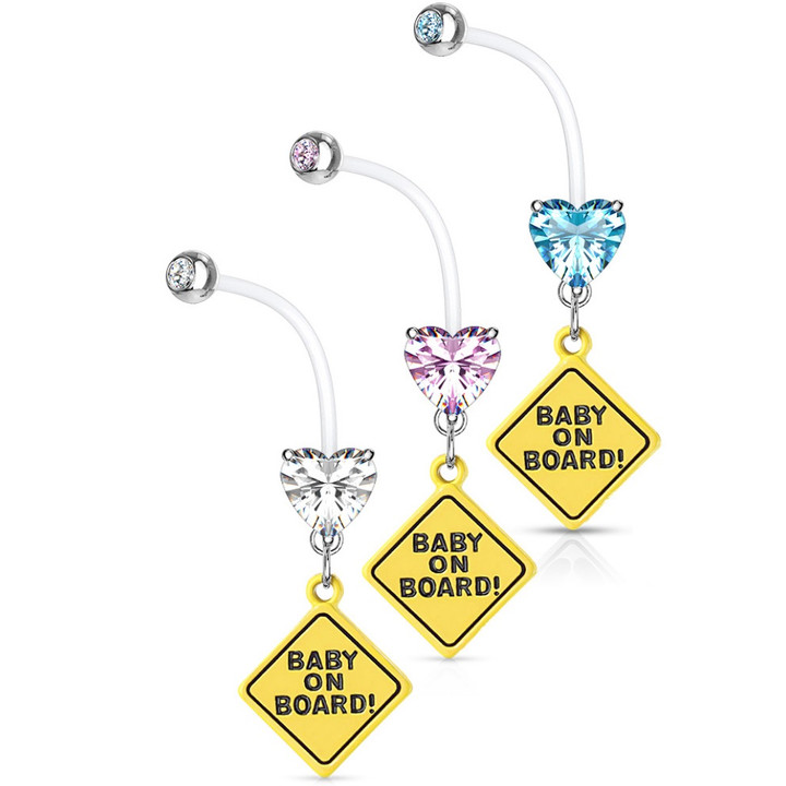 Baby On Board Heart CZ Pregnancy Belly Ring 23mm Baby On Board Heart CZ Pregnancy Belly Ring 23mm
