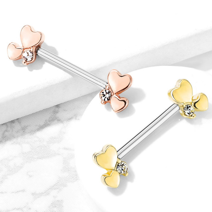 PAIR - Double Heart Cluster Steel Nipple Ring Barbells PAIR - Double Heart Cluster Steel Nipple Ring Barbells