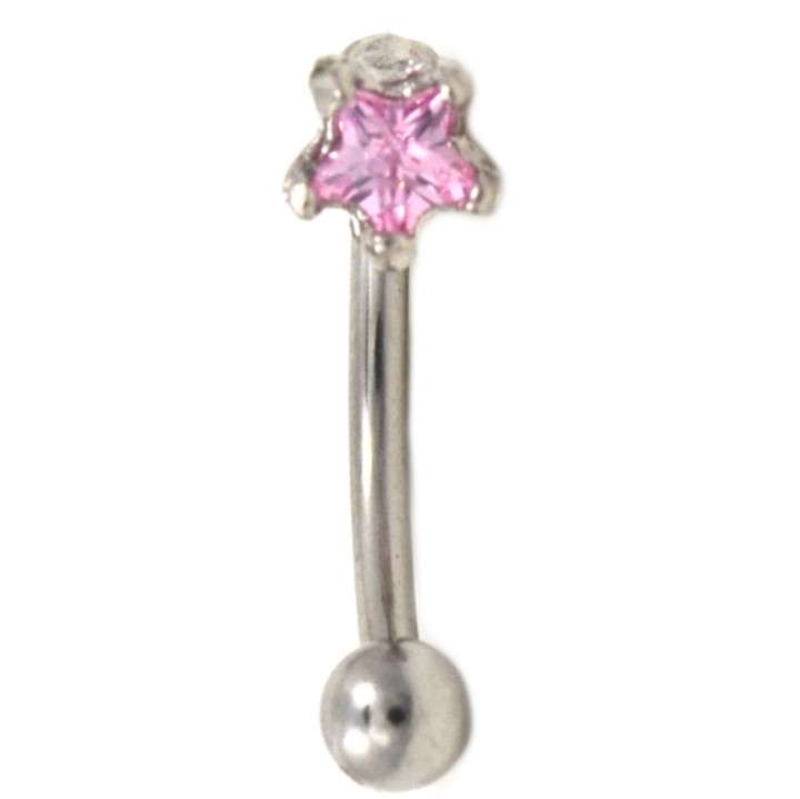 Pink Star Gem Curved Bar Eyebrow Ring 16g 5/16" Pink Star Gem Curved Bar Eyebrow Ring 16g 5/16"