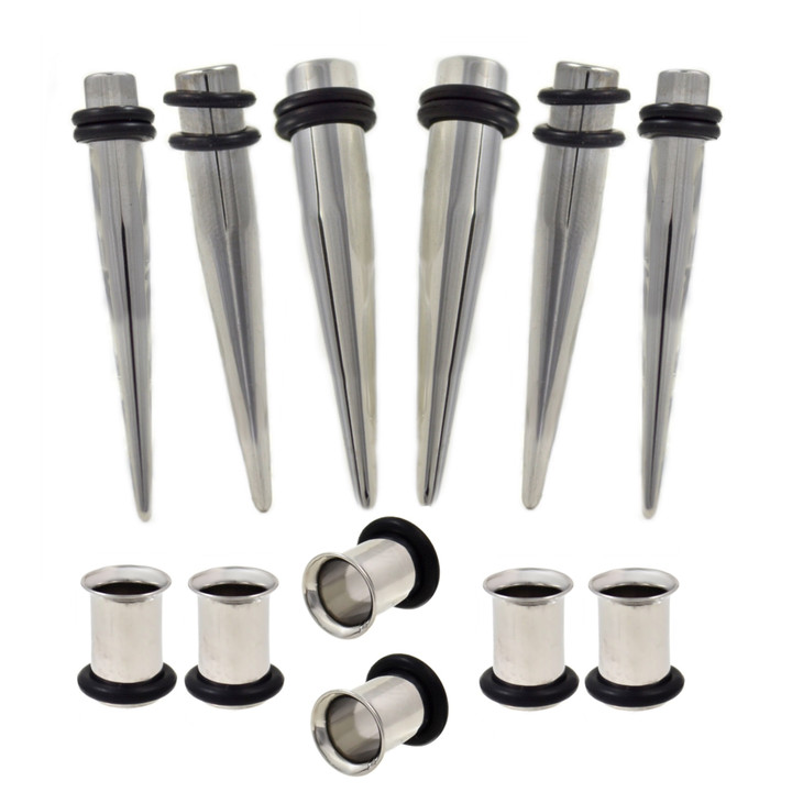 12Pc Ear Stretching Kit 2G-0G Steel Tapers/Tunnels