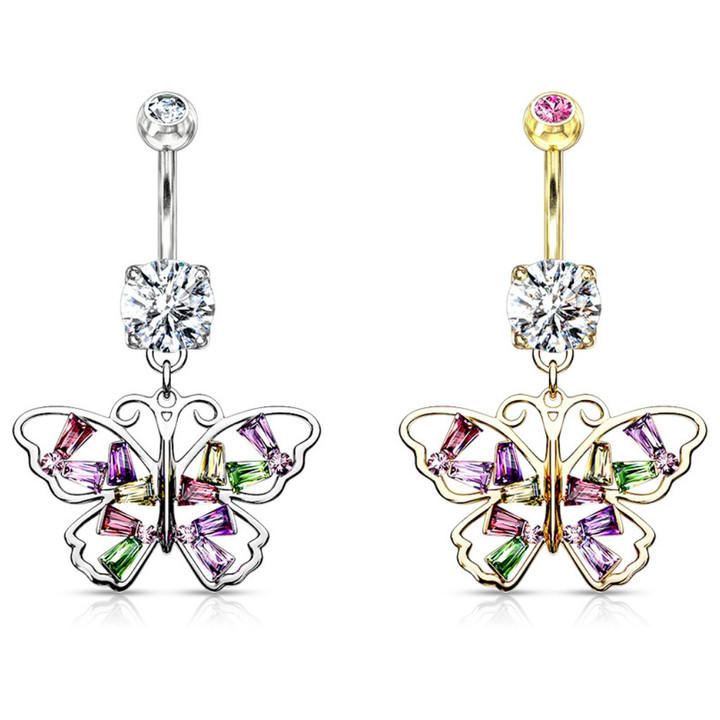 Rainbow Butterfly Wings Dangle Belly Ring Rainbow Butterfly Wings Dangle Belly Ring