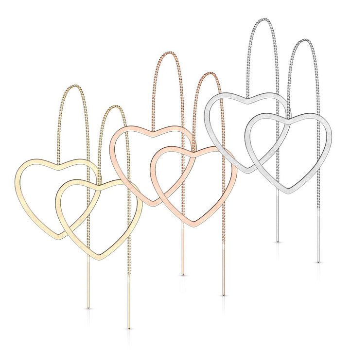 Heart Shape & Bar Dangle Steel Threader Earrings