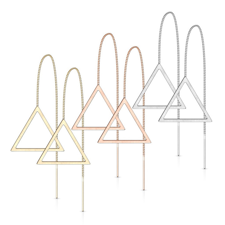 Triangle Shape Bar Dangle Steel Threader Earrings