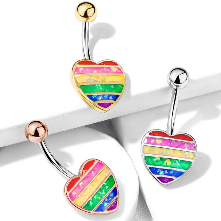 Rainbow Flag Glitter Heart Steel Belly Ring