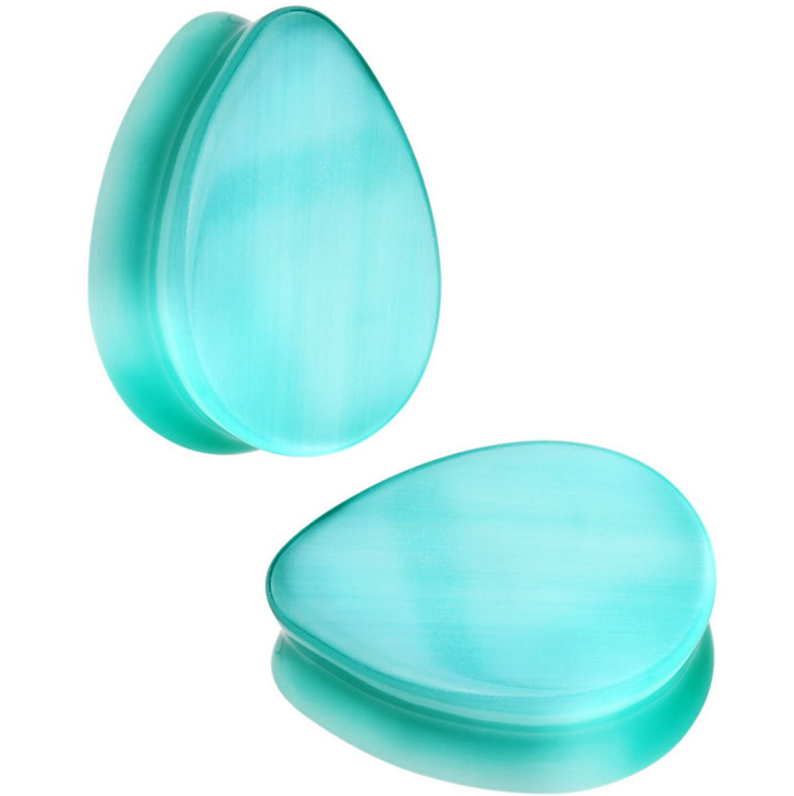 Teal Cat Eye Stone Teardrop Shaped Plugs (2g-1") Teal Cat Eye Stone Teardrop Shaped Plugs (2g-1")