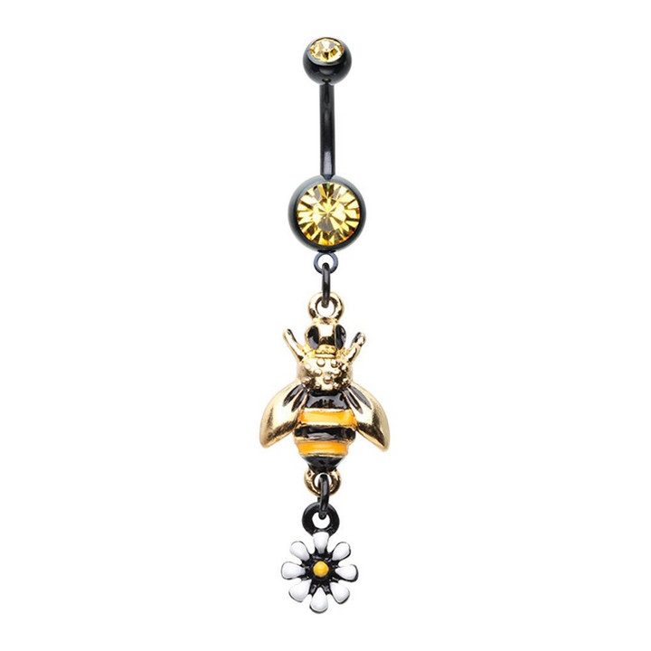 Bumble Bee & Daisy Steel Belly Ring