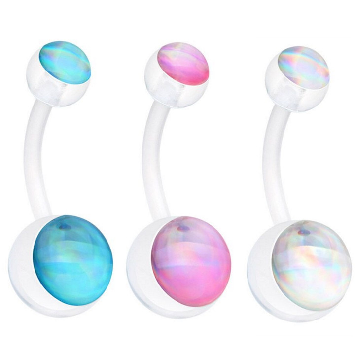 3PC Lot Hologram Flexible Shaft Belly Rings