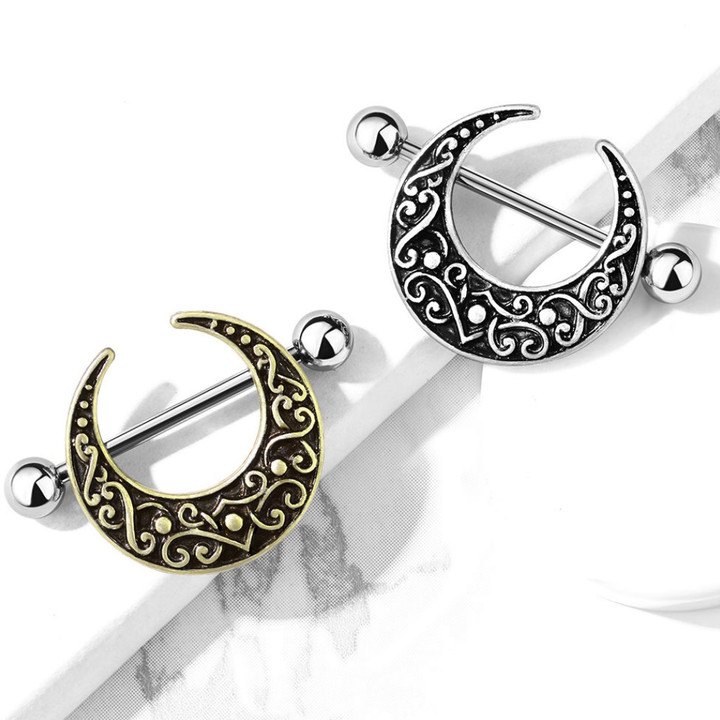 PAIR - Filigree Crescent Steel Nipple Ring Shields PAIR - Filigree Crescent Steel Nipple Ring Shields