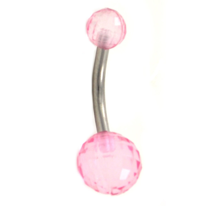 Transparent Pink Mirror Balls Belly Ring