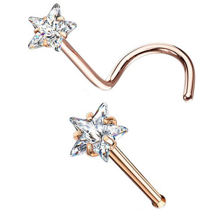 2PC Star CZ Shape Steel Nose Rings (Bone/Screw) 2PC Star CZ Shape Steel Nose Rings (Bone/Screw)
