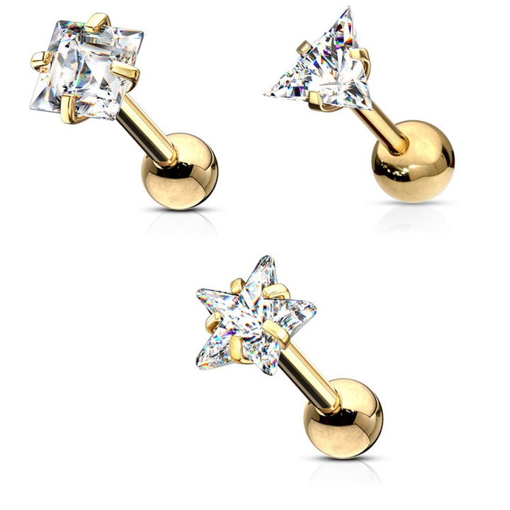 3PC Lot CZ Shape Mix Steel Cartilage Tragus Studs 3PC Lot CZ Shape Mix Steel Cartilage Tragus Studs