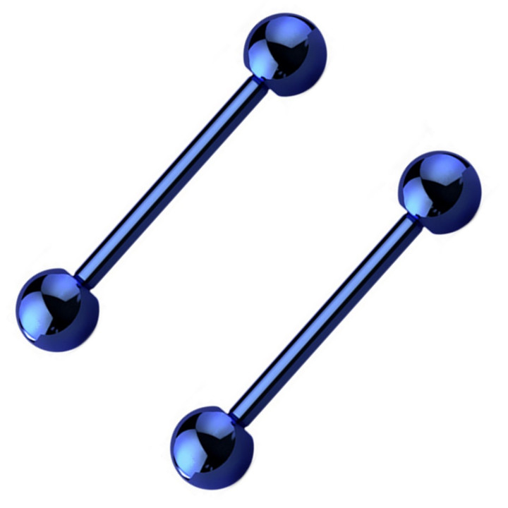PAIR - 14G Int. Threaded Blue G23 Titanium Barbells PAIR - 14G Int. Threaded Blue G23 Titanium Barbells
