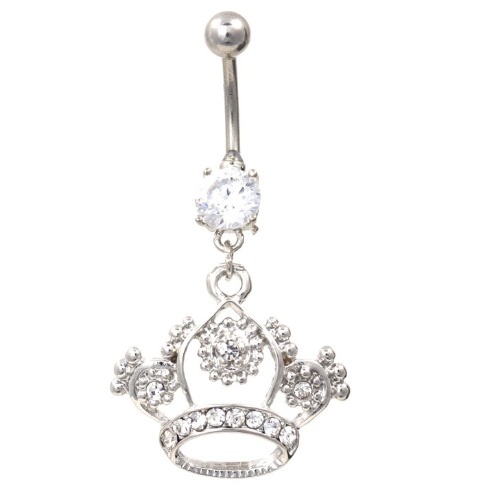 Elegant Clear Gem Crown Dangle Belly Ring Elegant Clear Gem Crown Dangle Belly Ring