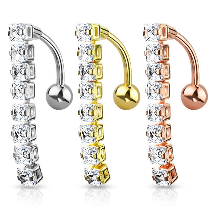 Top Down Square CZ Gemmed Steel Belly Ring Top Down Square CZ Gemmed Steel Belly Ring