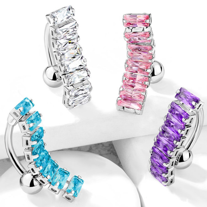 Top Down Rectangle CZ Drop Steel Belly Ring Top Down Rectangle CZ Drop Steel Belly Ring