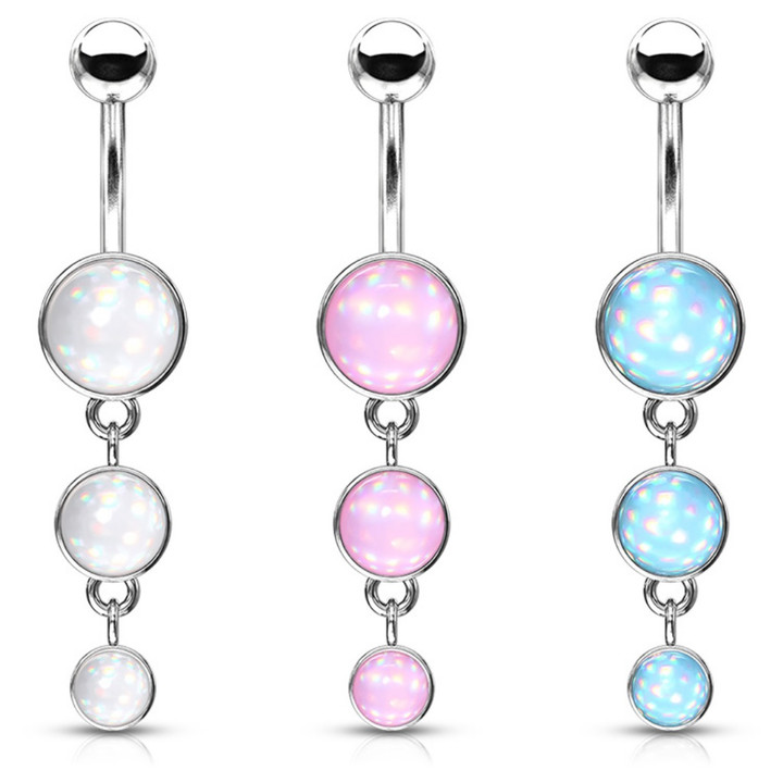 Triple Epoxy Stone Drop Steel Belly Ring Triple Epoxy Stone Drop Steel Belly Ring
