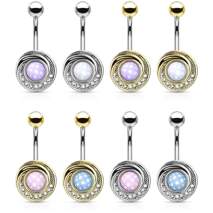 Epoxy Stone Tribal Swirl Steel Belly Ring Epoxy Stone Tribal Swirl Steel Belly Ring