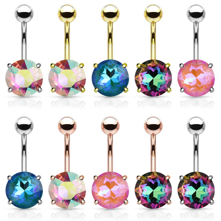AB Effect Round Shape Crystal Steel Belly Ring AB Effect Round Shape Crystal Steel Belly Ring