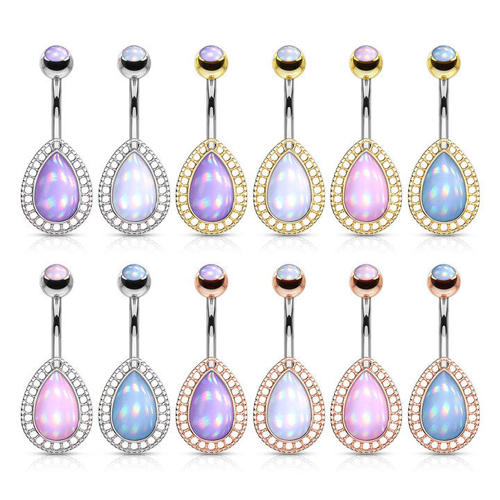 Epoxy Stone Teardrop Shield Steel Belly Ring