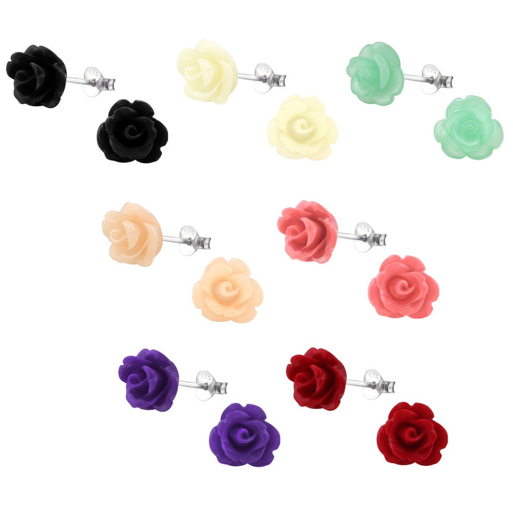 10mm Rose Flower 925 Sterling Silver Stud Earrings