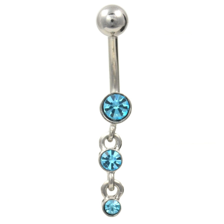 Petite Aqua Blue Tiered Gem Dangle Belly Ring