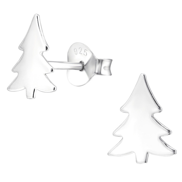 Medium Christmas Tree 925 Sterling Silver Stud Earrings