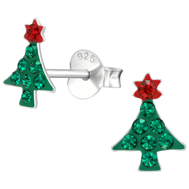Rinhoo Christmas Tree Crystal Star 925 Silver Earrings – Stud/Dangle – Women's Xmas Gift