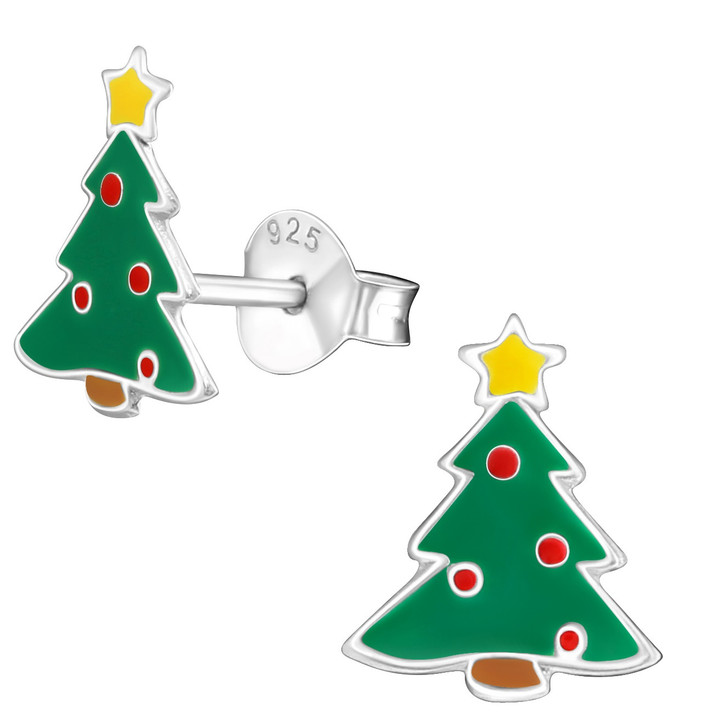 Traditional Christmas Tree 925 Sterling Silver Earrings