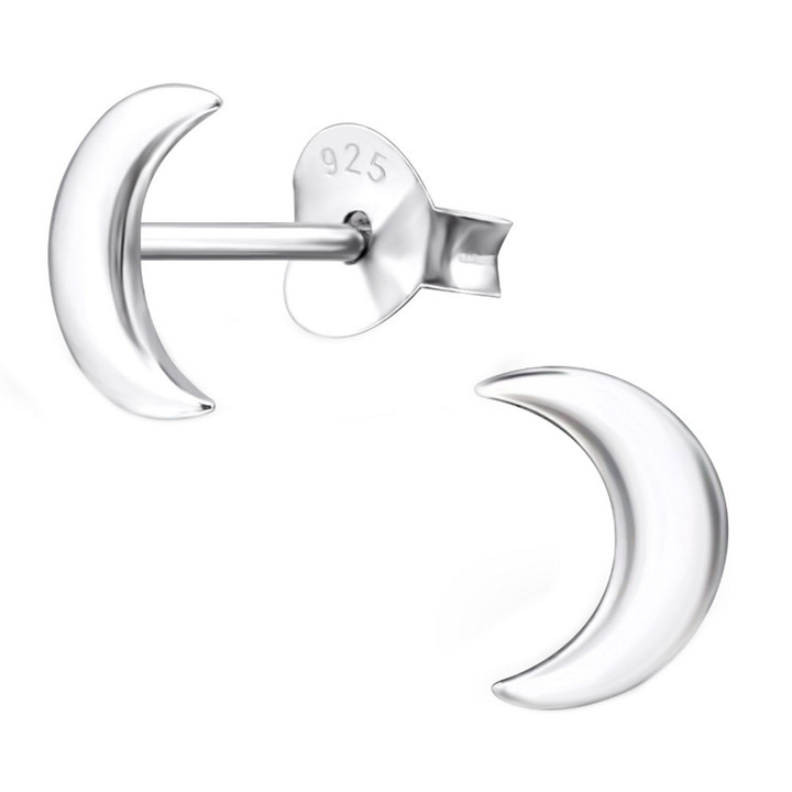 Crescent Moon 925 Sterling Silver Stud Earrings