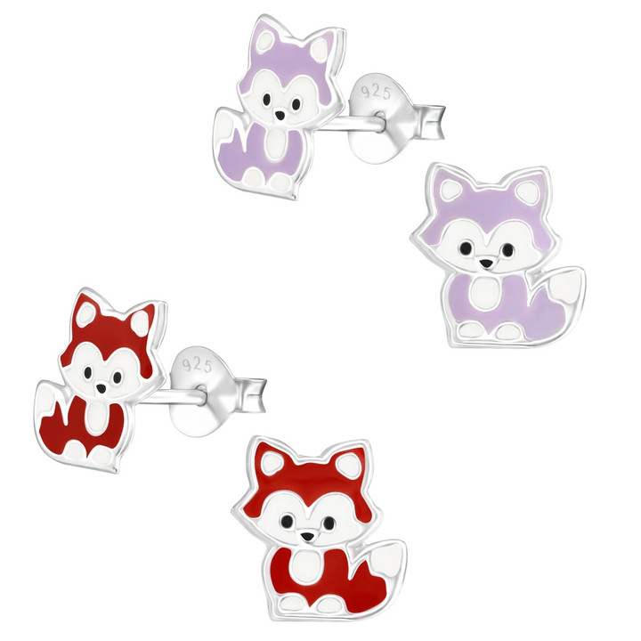 Two-Tone Fox 925 Sterling Silver Stud Earrings