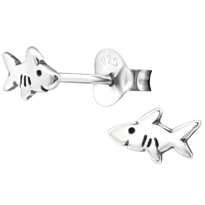 Oxidized Vicious Shark 925 Sterling Silver Stud Earrings