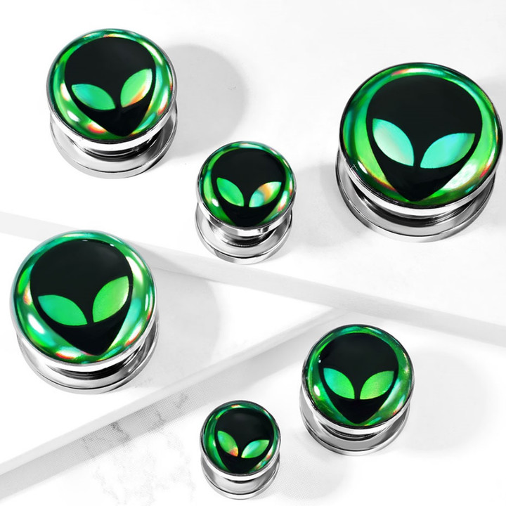 Green/Black Alien Hologram Screw-Fit Tunnels (2g-5/8") Green/Black Alien Hologram Screw-Fit Tunnels (2g-5/8")