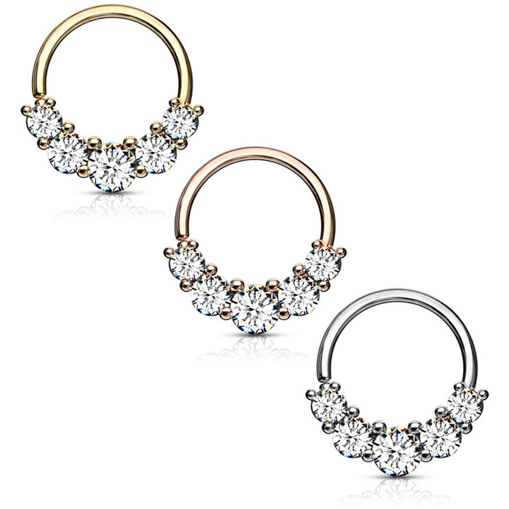 Five-CZ Bendable Brass Cartilage/Septum Hoop Five-CZ Bendable Brass Cartilage/Septum Hoop