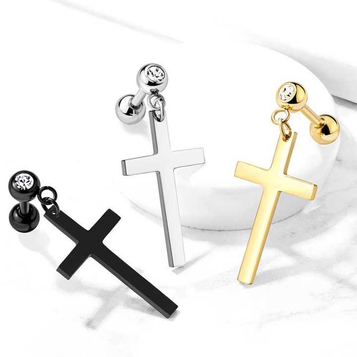 Cross Dangle Steel Cartilage Tragus Stud 16G Cross Dangle Steel Cartilage Tragus Stud 16G