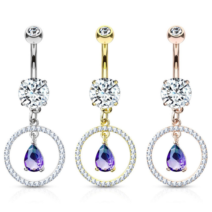 Teadrop Circle Dangle Steel Belly Ring Teadrop Circle Dangle Steel Belly Ring