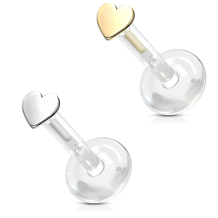 14k Gold Heart Top Bioflex Labret Monroe Stud 16G 14k Gold Heart Top Bioflex Labret Monroe Stud 16G