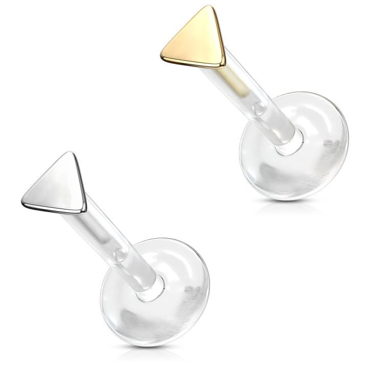 14k Gold Triangle Top Bioflex Labret Monroe Stud  14k Gold Triangle Top Bioflex Labret Monroe Stud