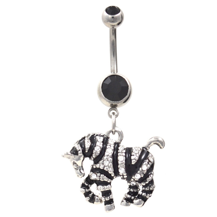 Gem Paved Dangling Striped Zebra Belly Ring Gem Paved Dangling Striped Zebra Belly Ring