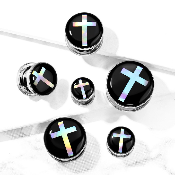 Cross Hologram Screw-Fit Tunnels (2g-5/8") Cross Hologram Screw-Fit Tunnels (2g-5/8")