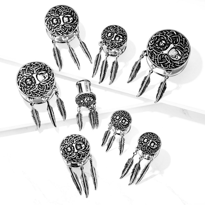 Sun/Moon/Tree of Life Dangle Steel Tunnels (2g-1")