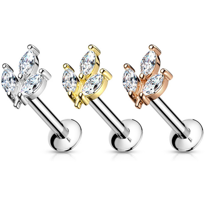 Triple Marquise CZ Push Top Labret Monroe Stud 16G