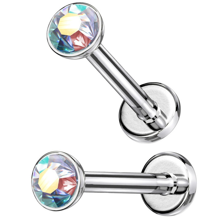 2PC AB Micro Crystal Push Top Labret Studs 20G-16G