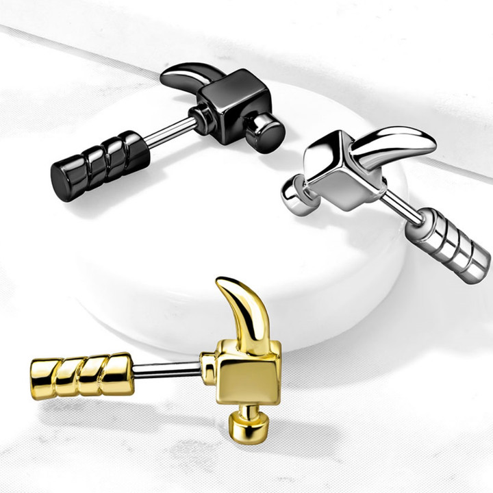 Hammer Steel Cartilage Earring 16G