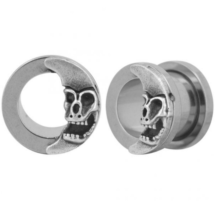 Crescent Skull Screw-Fit Steel Tunnels (2g-5/8") Crescent Skull Screw-Fit Steel Tunnels (2g-5/8")