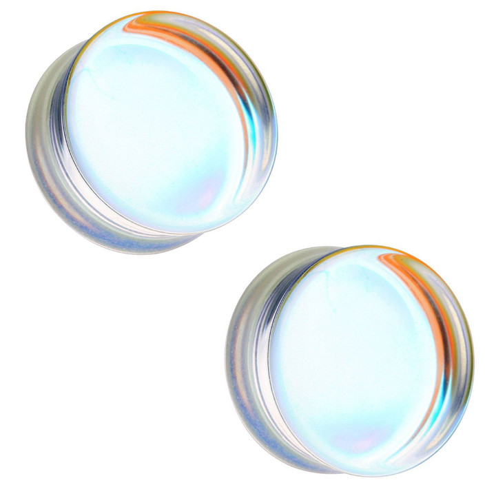 AB Flat Glass Plugs Double Flared (2g-1")