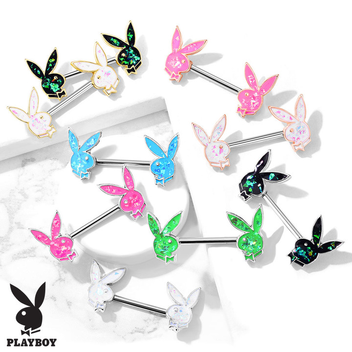 PAIR - Glitter Playboy Bunny Nipple Rings