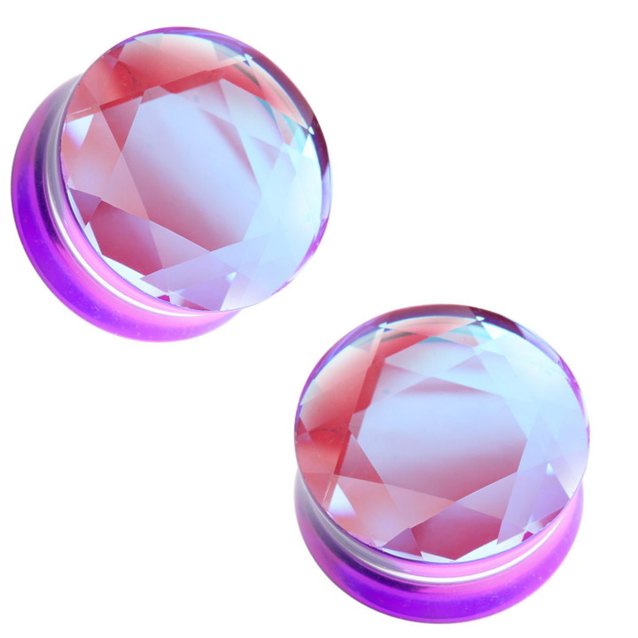 Reversible AB/Purple Glass Plugs Double Flared (2g-1")