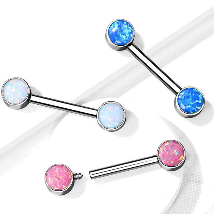 PAIR - Bezel Opal End G23 Titanium Nipple Rings PAIR - Bezel Opal End G23 Titanium Nipple Rings